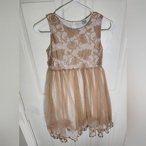 Girls Dress Up Tulle Floral Champagne Dressy Dress
